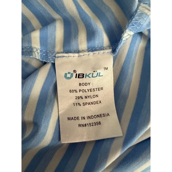 IBKUL Golf Polo Mens XL Blue Stripe UPF 50 Performance Sanctuary Golf Club Logo - Picture 5 of 6